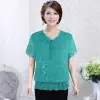 A two-piece set of a middle-aged chiffon shirt for women, featuring a top and pants, short-sleeved mom's summer outfit, and a short-sleeved T-shirt Application Scenario